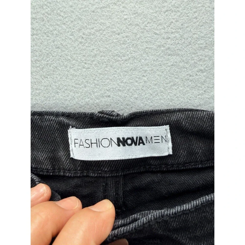 Fashion Nova Men Moto Skinny Jeans Black Stretch Biker Zip Pocket 38x30 Mens